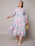 SASSAFRAS Women Plus Size Floral Print Georgette Midi Dress