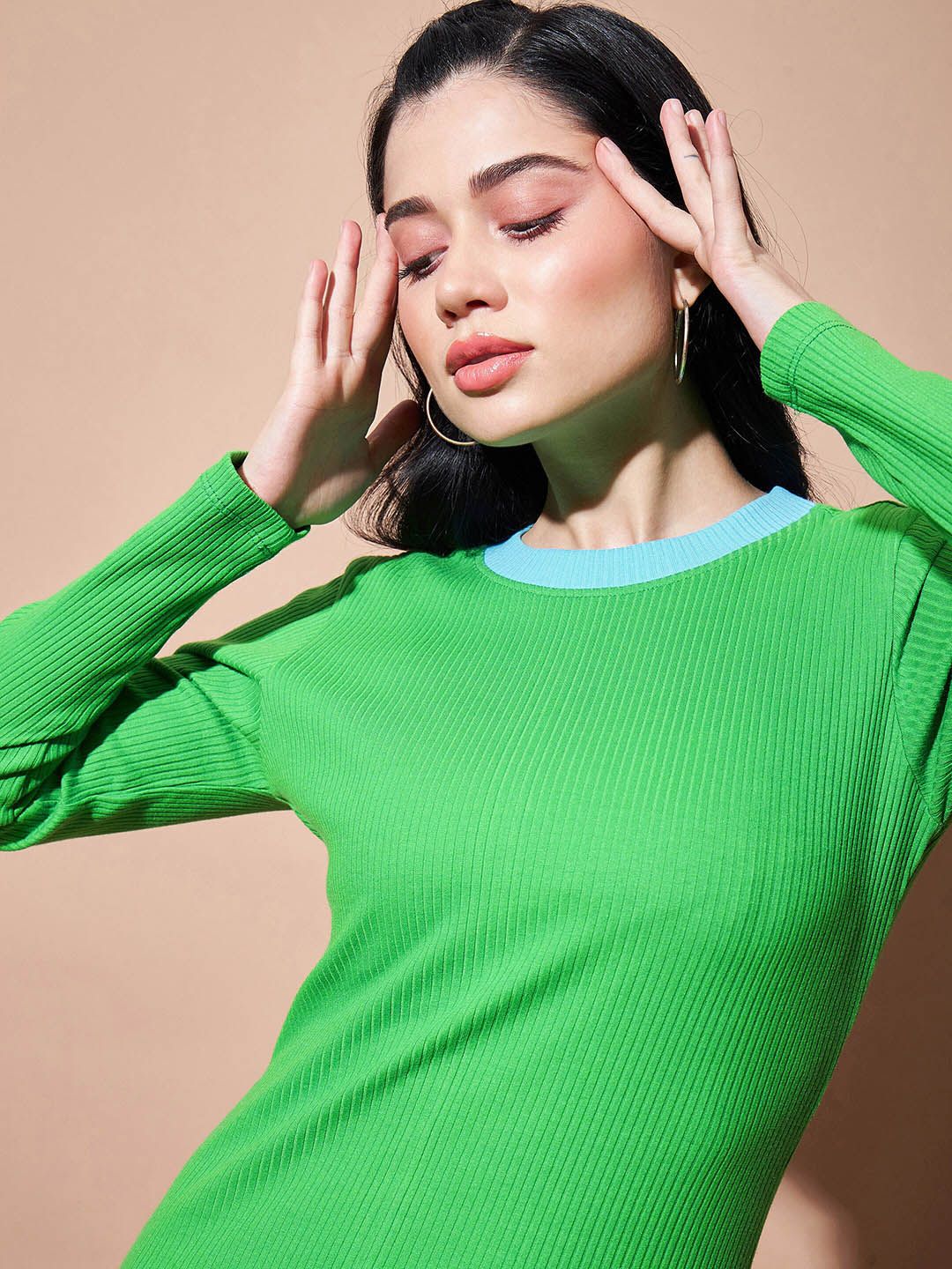 SASSAFRAS BASICS Ribbed Round Neck Cotton Bodycon Dress