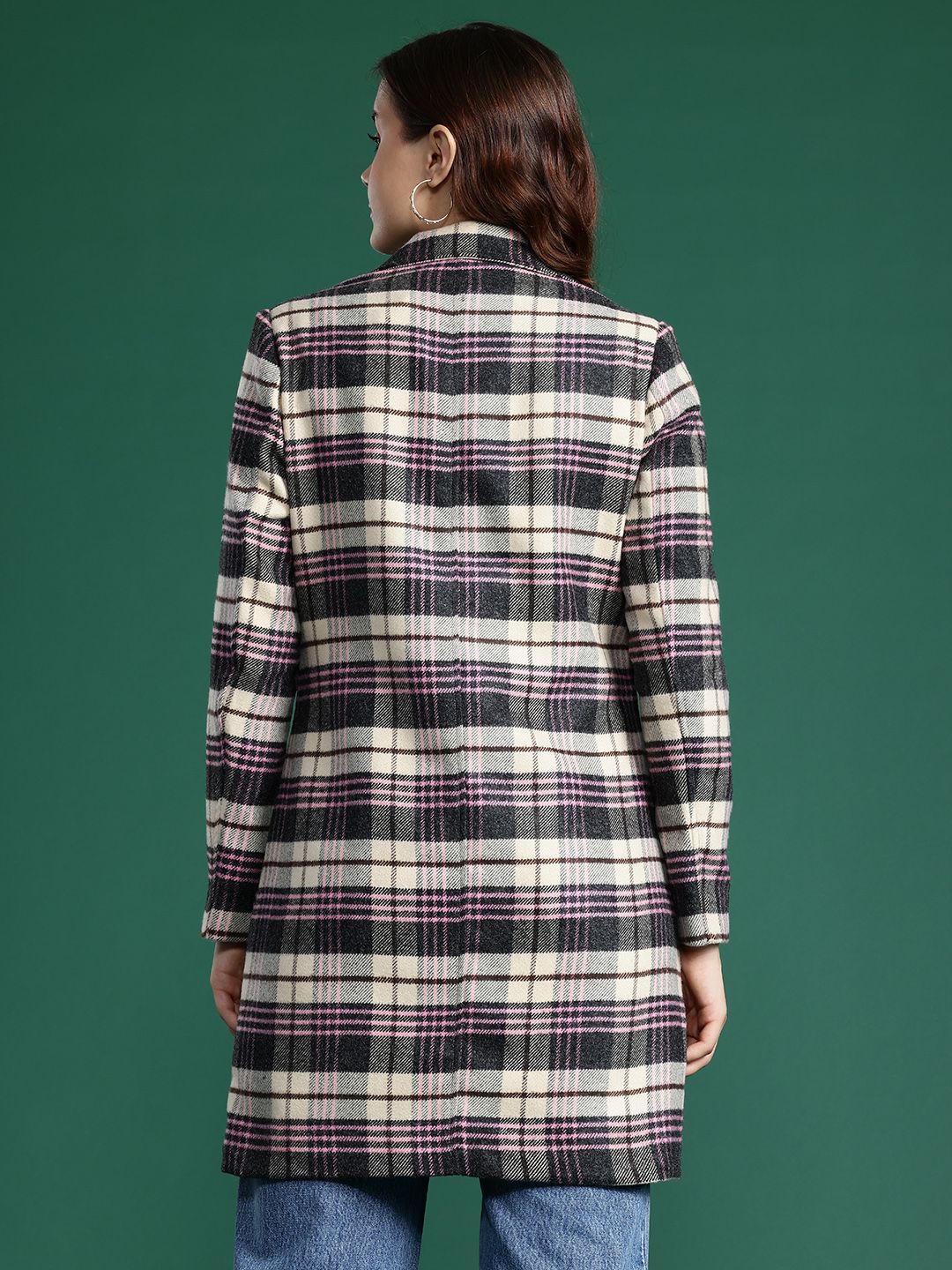 DressBerry Notched Lapel Checked Longline Overcoat