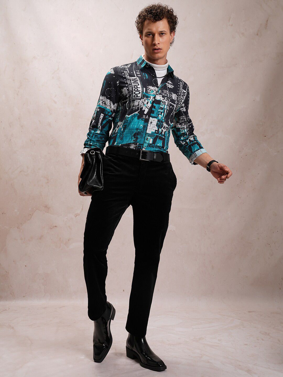 LOCOMOTIVE Slim Fit Abstract Printed Luxe Satin Party Shirt