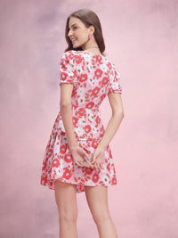 DressBerry Floral Print Cut-Out Detail Ruffled A-Line Mini Dress