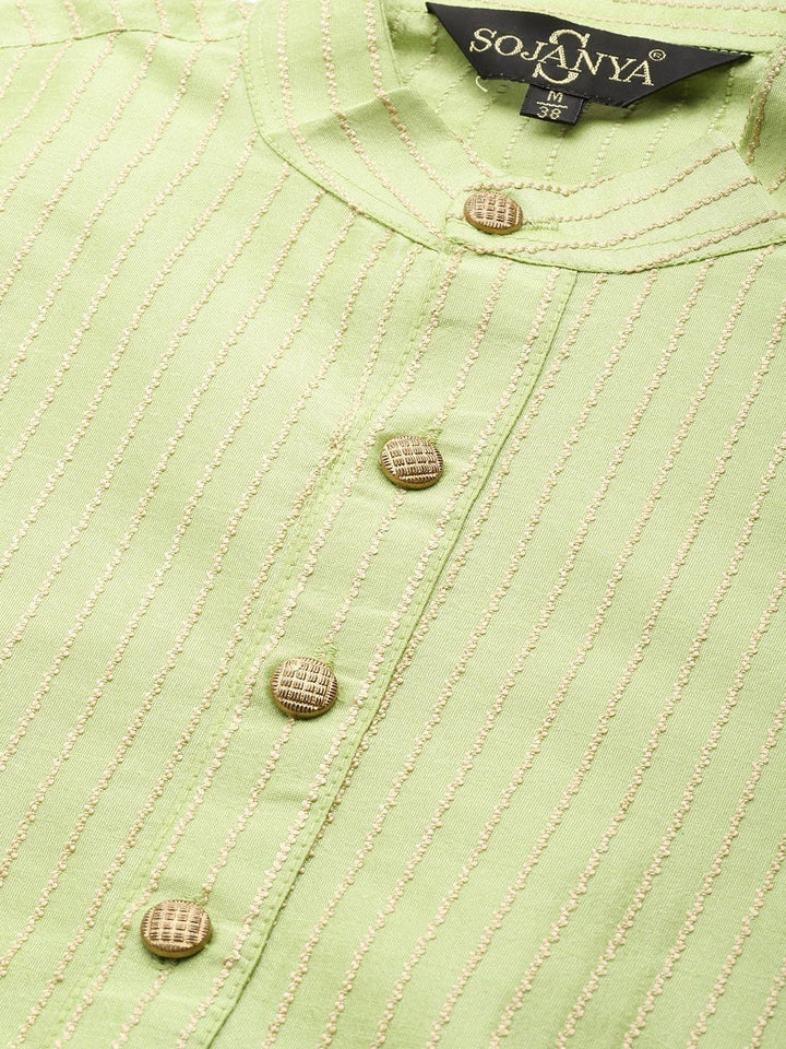 SOJANYA Striped Mandarin Collar Kurta With Churidar