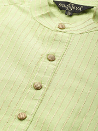 SOJANYA Striped Mandarin Collar Kurta With Churidar