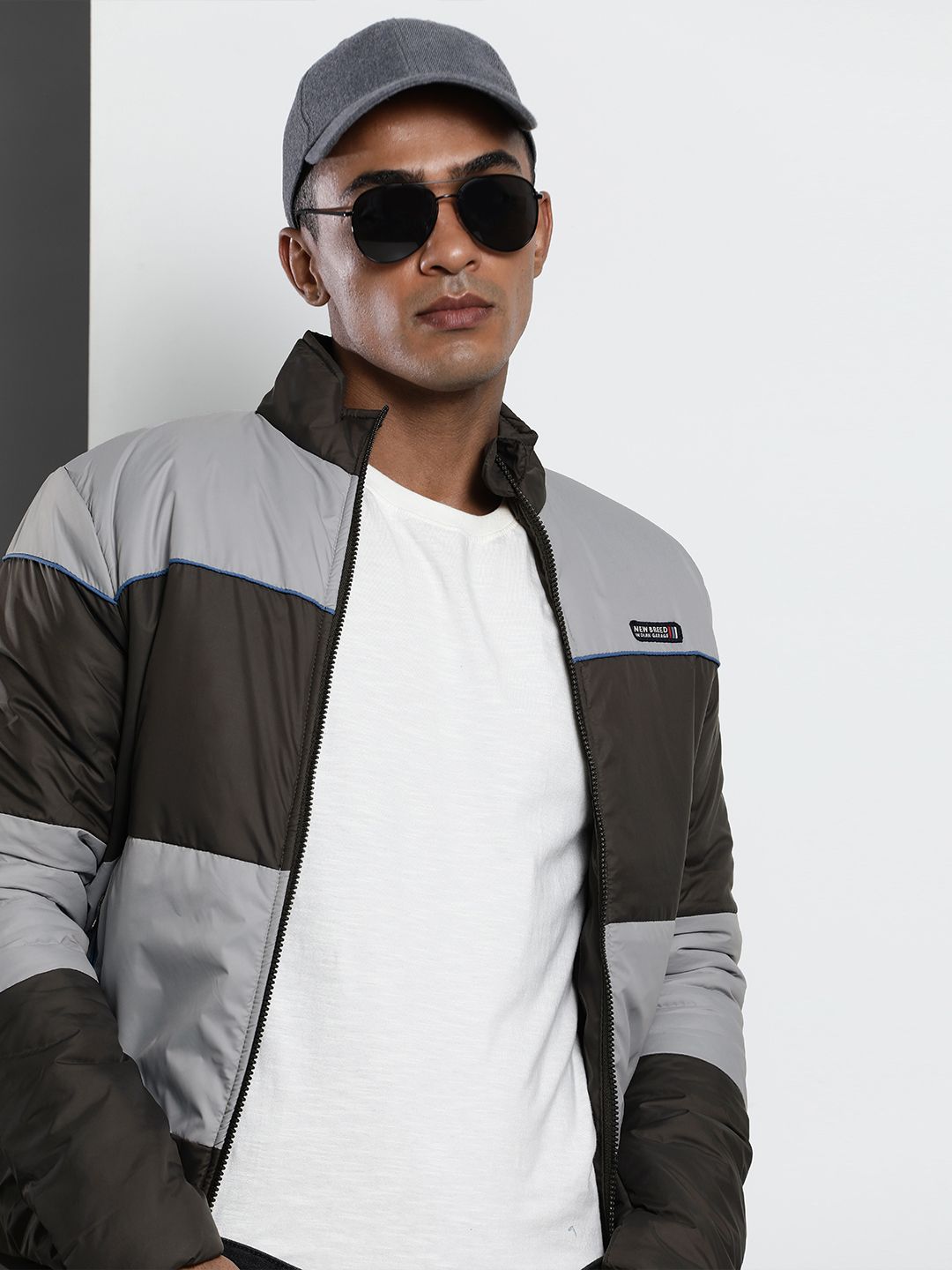 The Indian Garage Co Men Colourblock Slim Fit Bomber Jacket