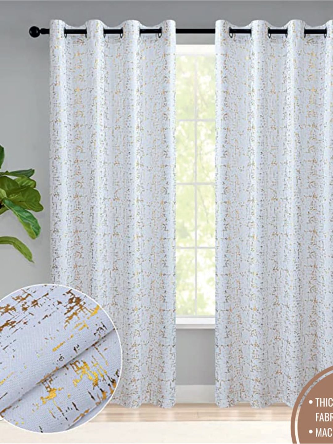 URBAN SPACE White & Gold-Toned Black Out Window Curtain