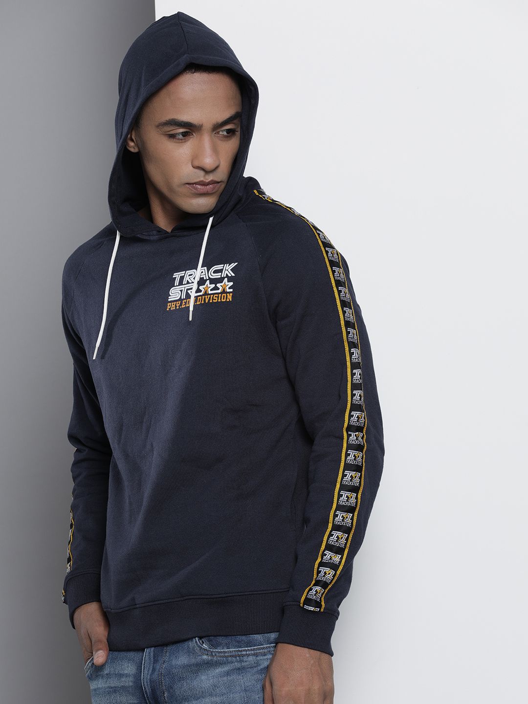 The Indian Garage Co Men Navy Blue Printed Hooded Sweatshirt