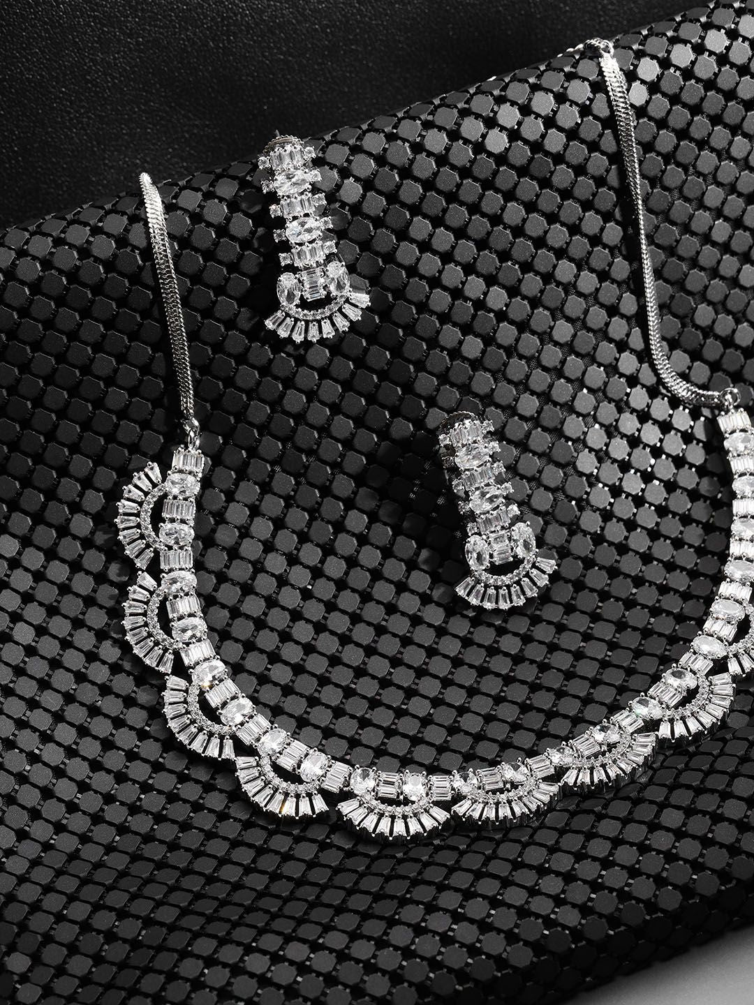 Priyaasi Silver-Plated American Diamond Studded Jewellery Set