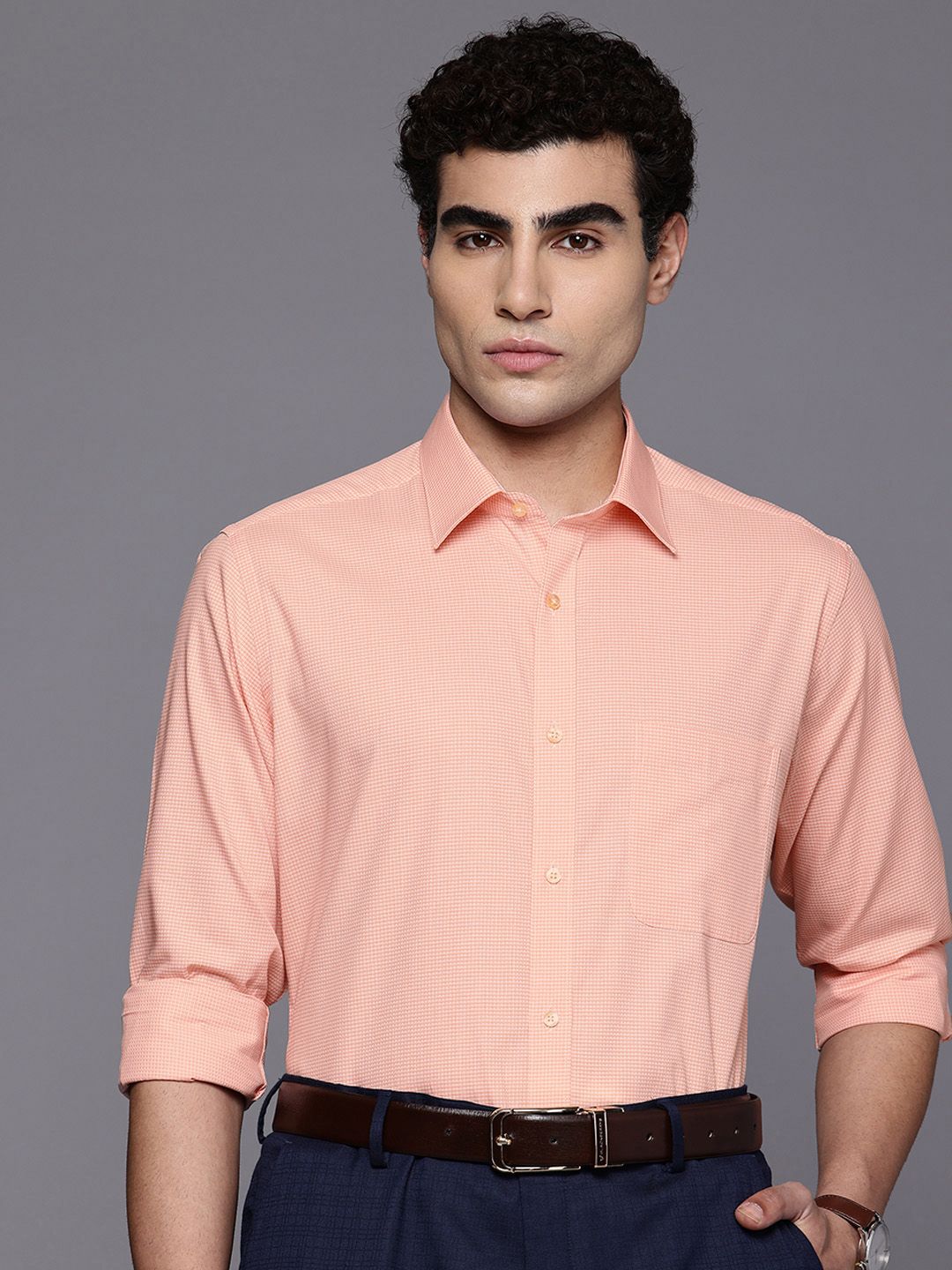 Raymond Pure Cotton Slim Fit Micro Checks Formal Shirt