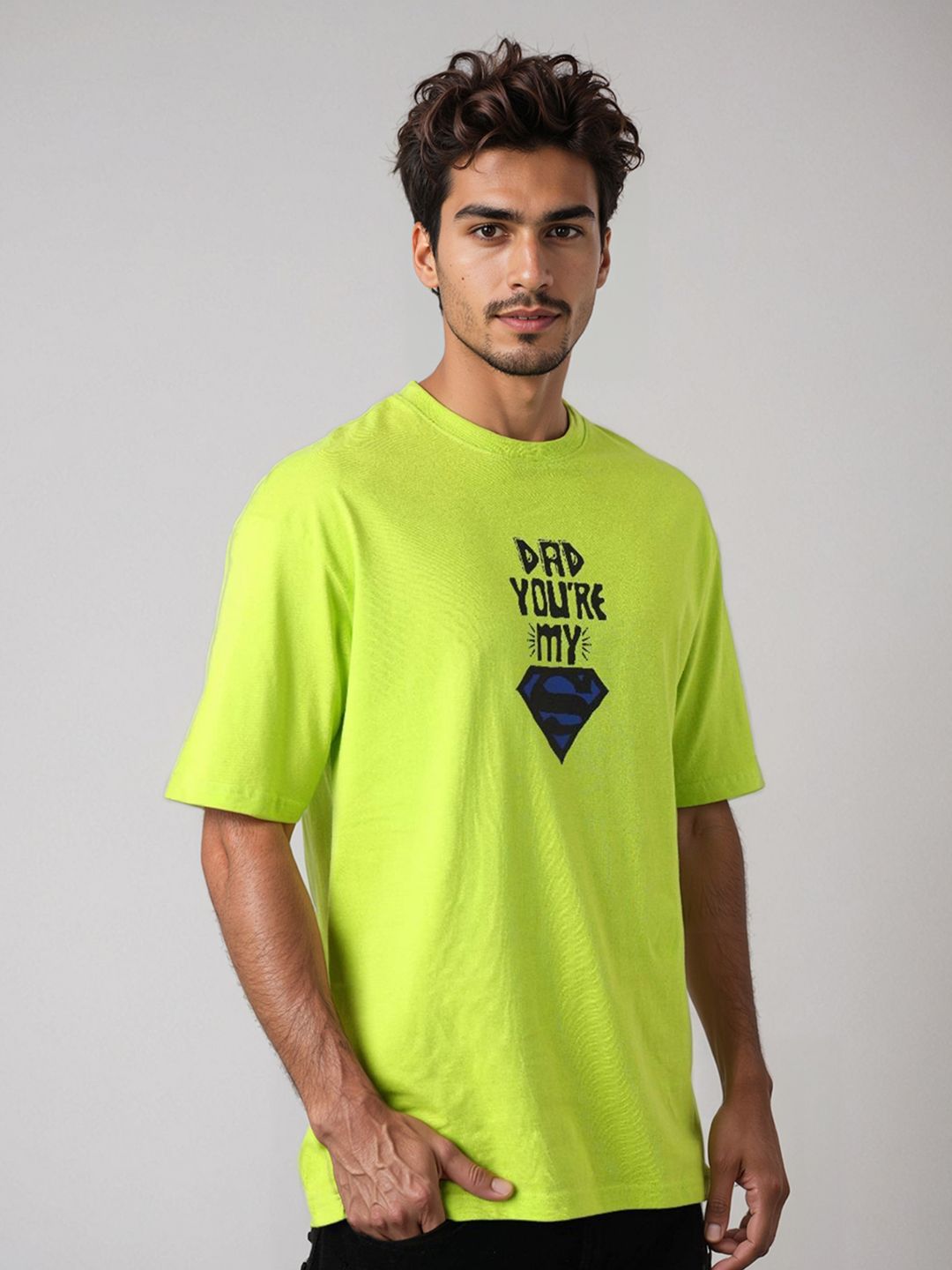The Indian Garage Co Men Superman Typography Printed Round Neck Pure Cotton Boxy T-shirt