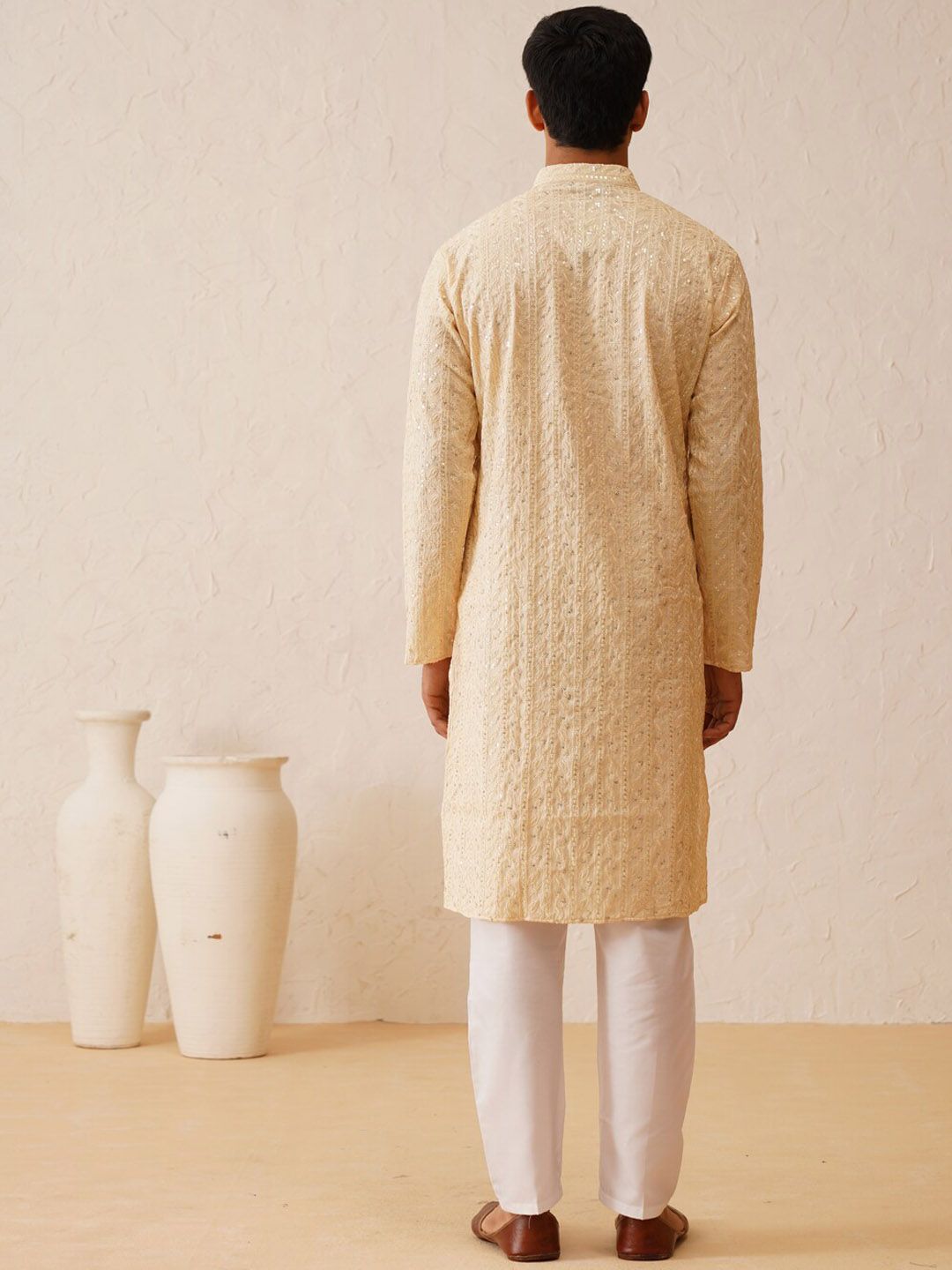SOJANYA LUXE  Ethnic Motifs Embroidered Mandarin Collar Sequined Straight Kurta