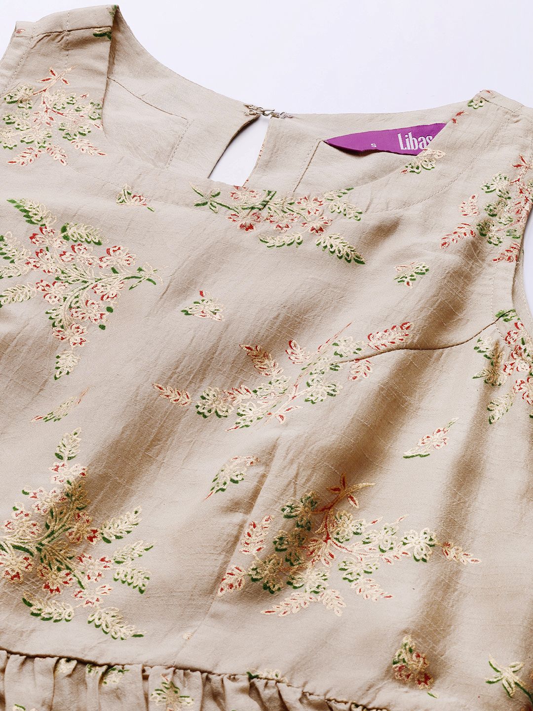 Libas Women Beige Floral Printed Regular Kurta with Palazzos & With Dupatta