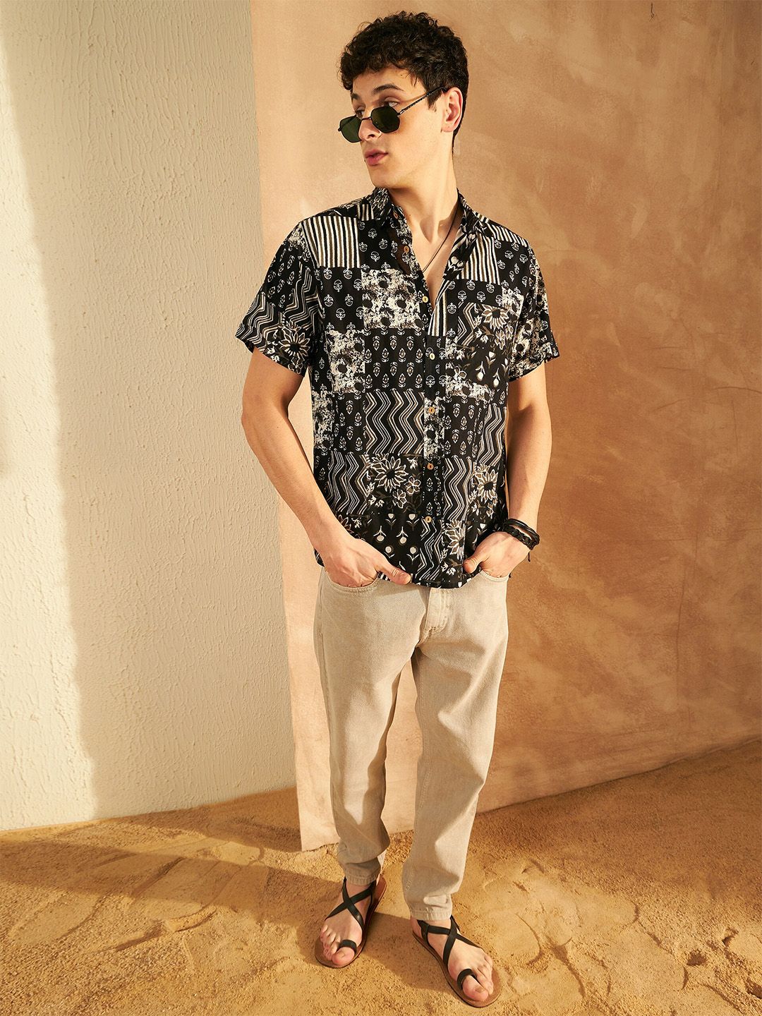 DENNISON Block Printed Oversized Lightweight Casual Shirt