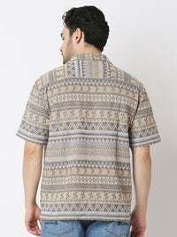 SPYKAR Men Relaxed Fit Cuban Collar Geometric Printed Cotton Casual Shirt