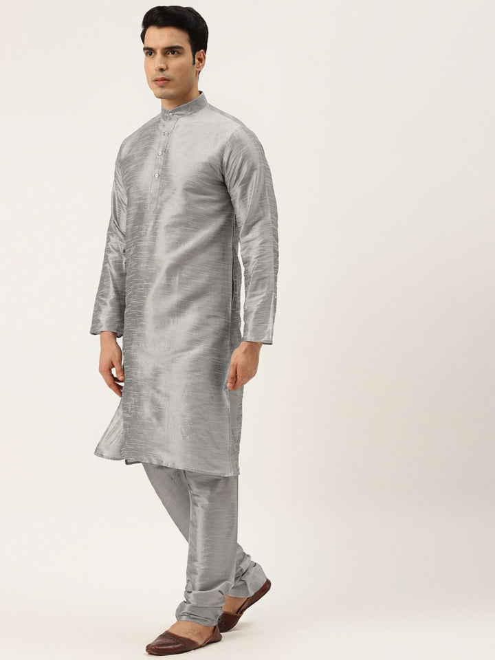 SOJANYA Men Grey & Peach-Coloured Kurta with Churidar