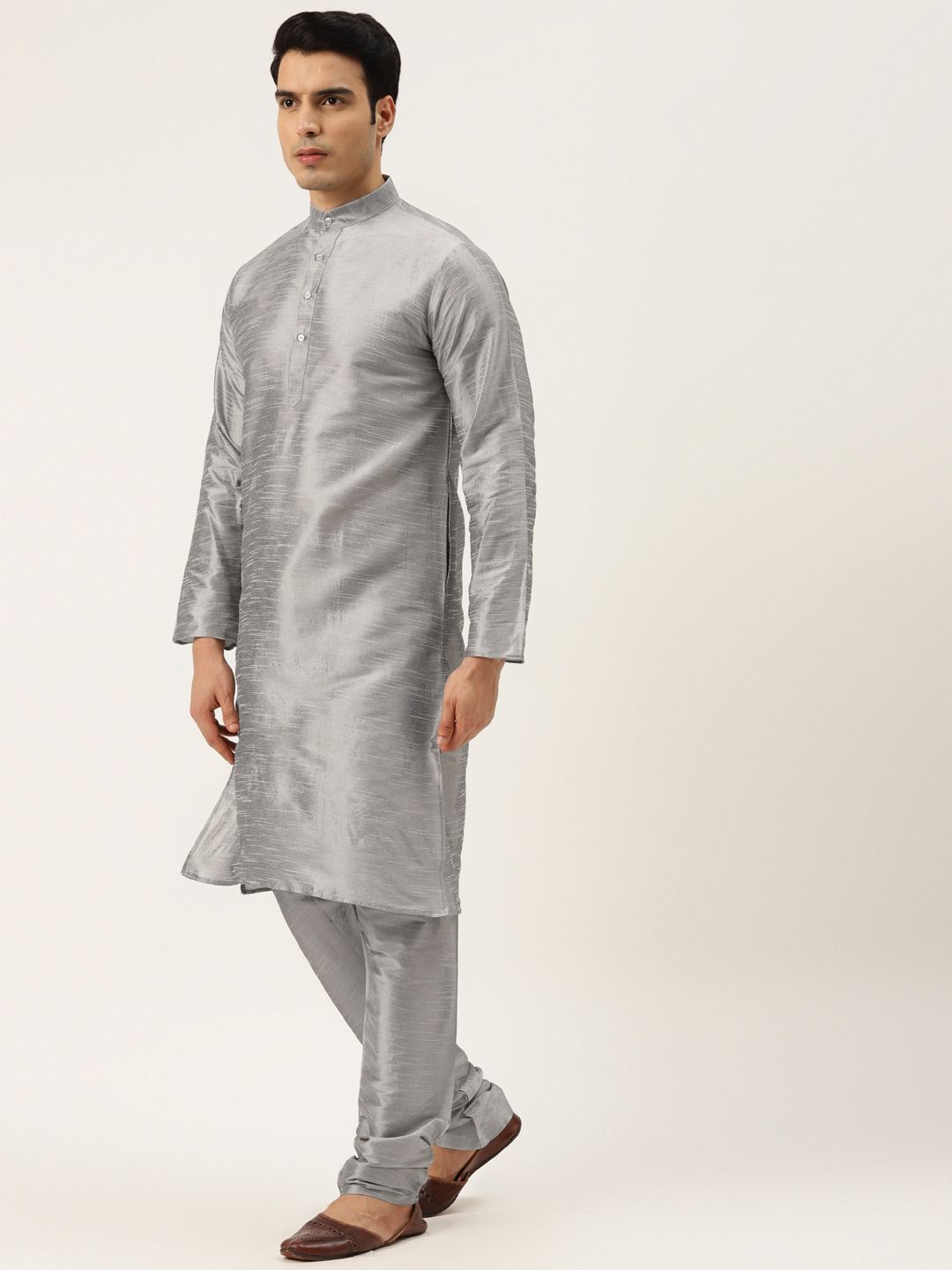 SOJANYA Men Grey & Peach-Coloured Kurta with Churidar