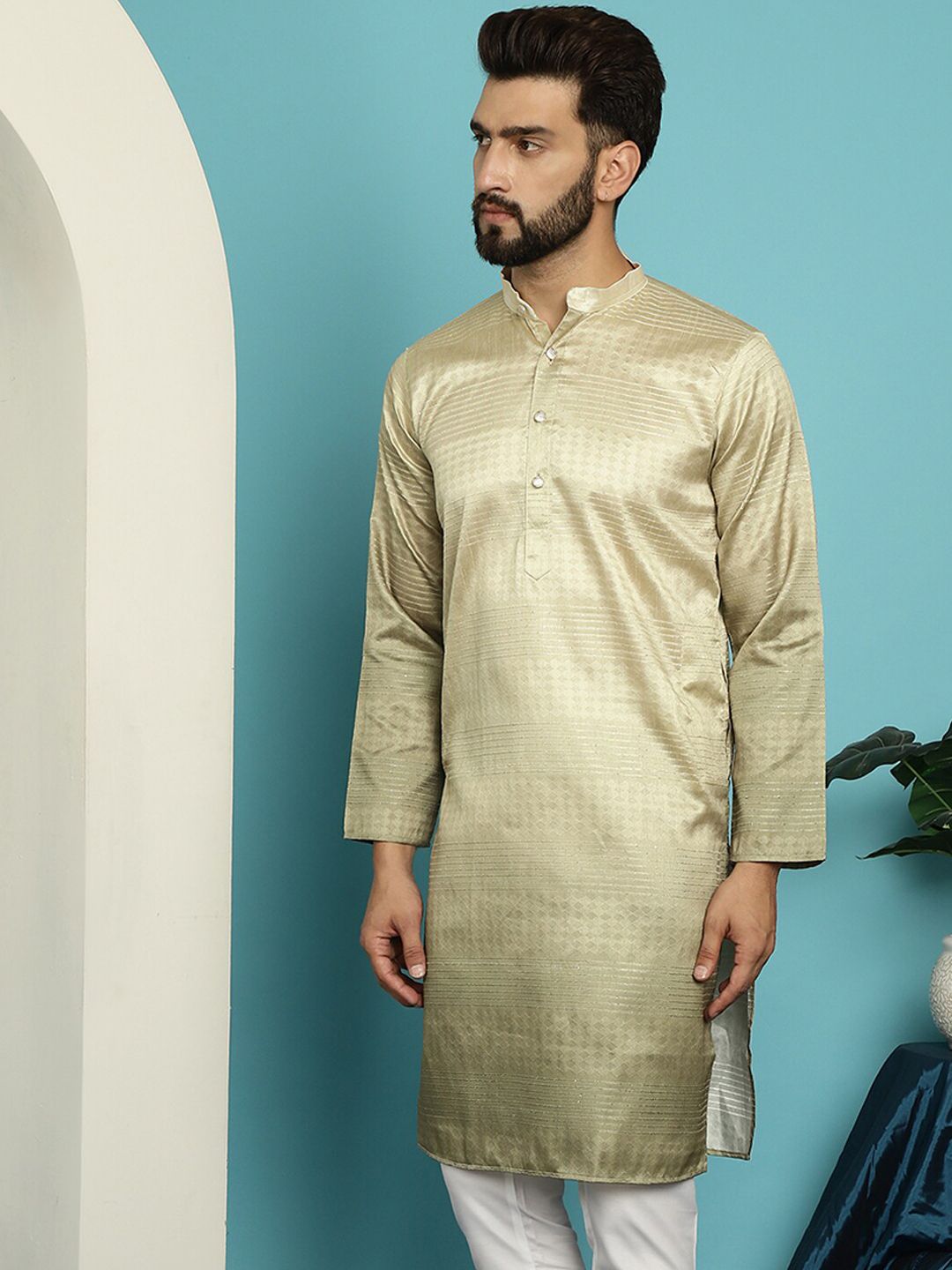 SOJANYA Mandarin Collar Ombre Silk Cotton Kurta