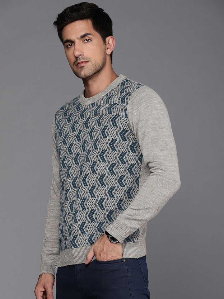Raymond Men Chevron With Embroidered Detail Round Neck Pullover