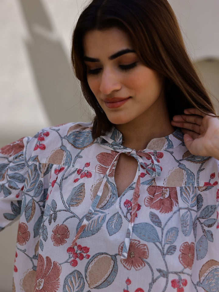 SANSKRUTIHOMES Women Floral Pure Cotton Printed Night suit