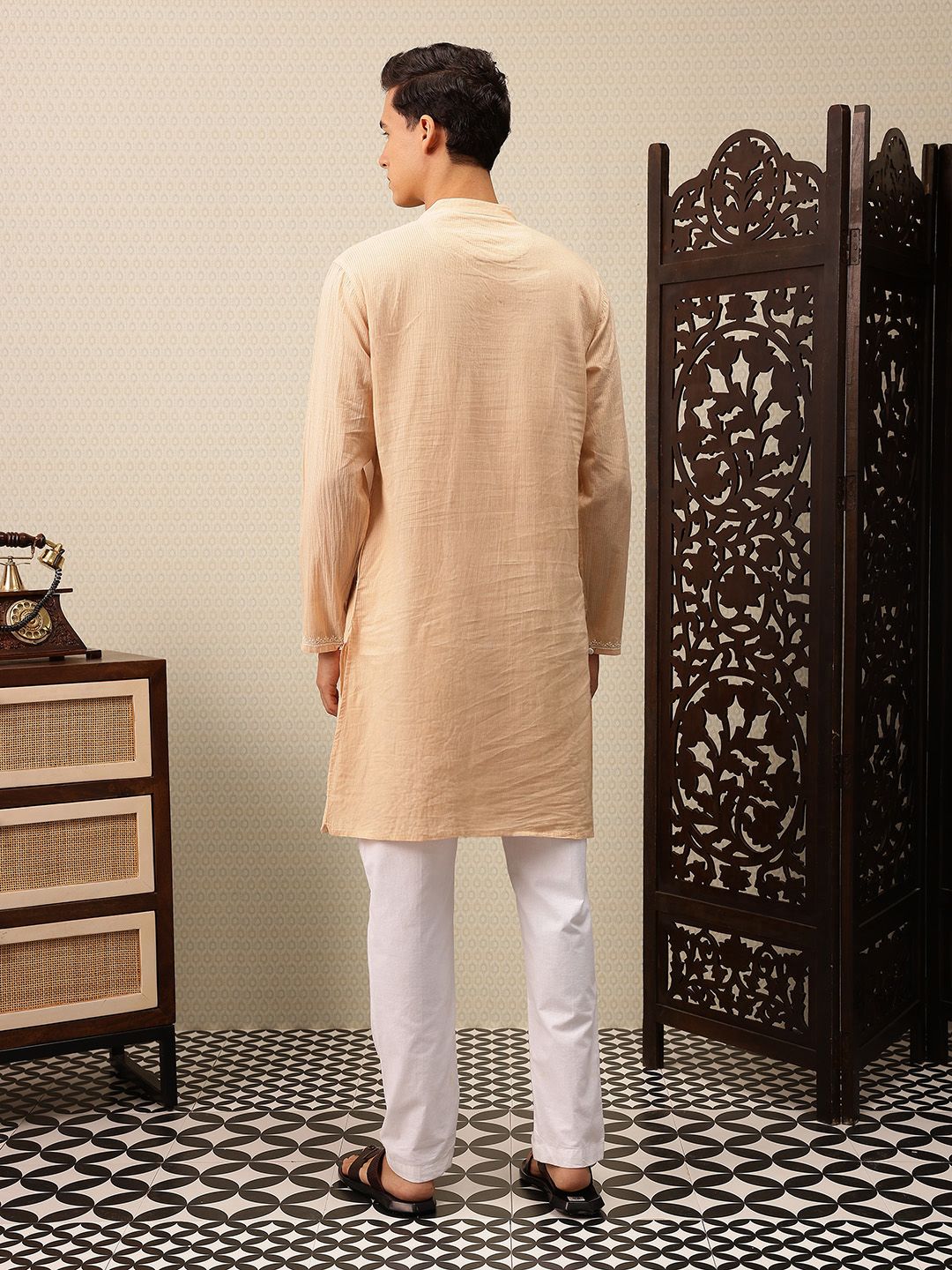 House of Pataudi Striped & Embroidered Jashn Kurta