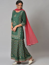 W Women Floral Printed Kurta with Sharara & With Dupatta