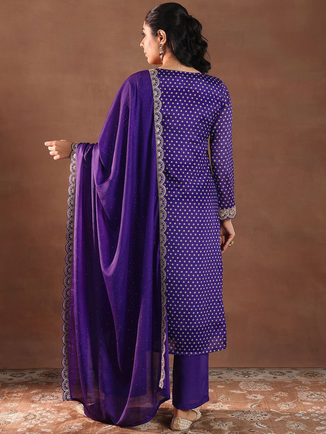 Libas Women Bandhani Printed Regular Kurta with Trousers & With Dupatta