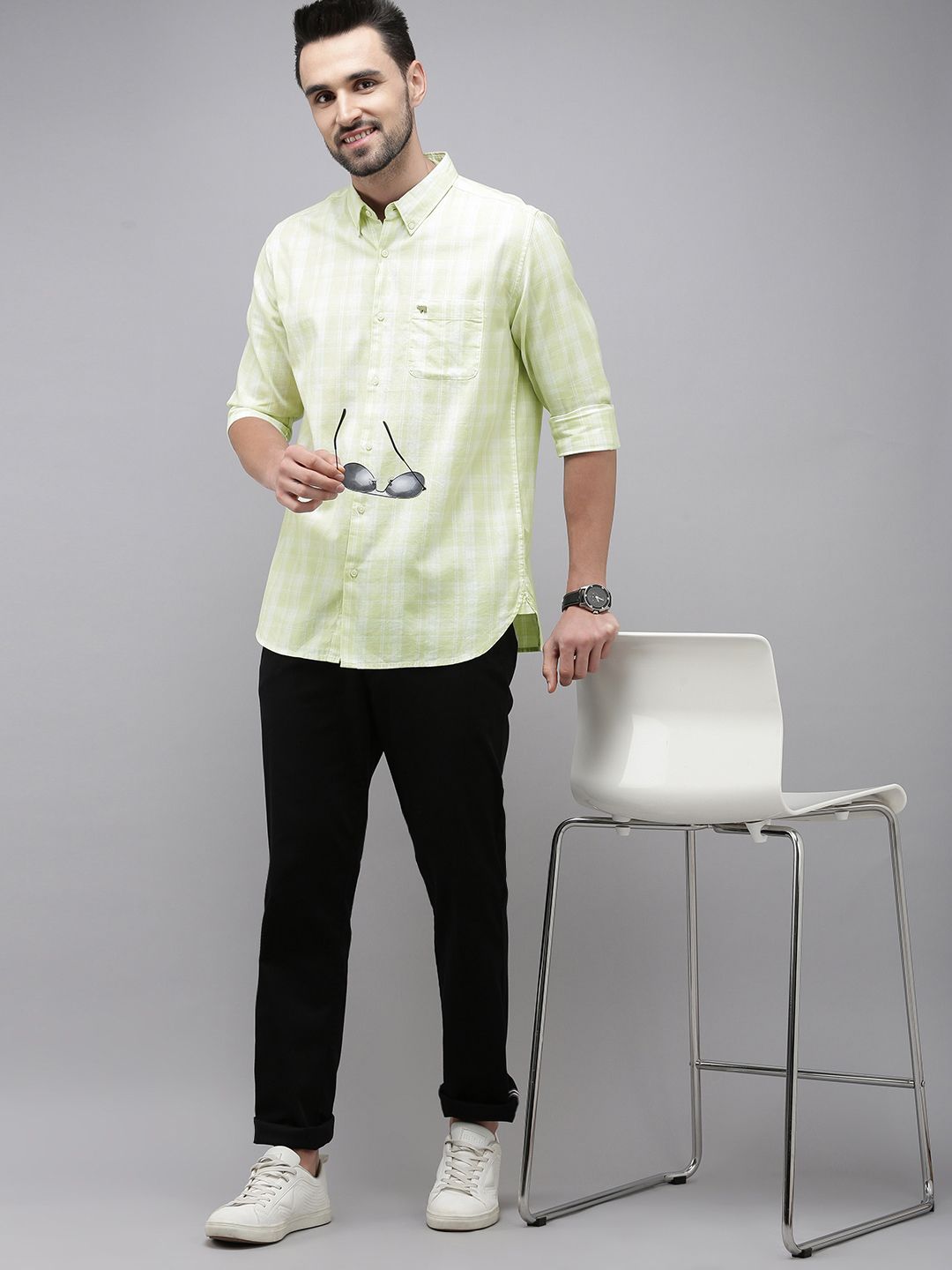 THE BEAR HOUSE Men Green Slim Fit Tartan Checks Checked Casual Shirt
