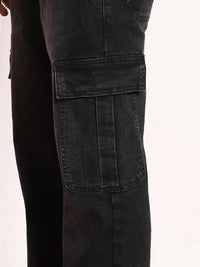 Urbano Fashion Men Black Regular Fit Washed Cargo Jeans With 6 Pockets Stretchable