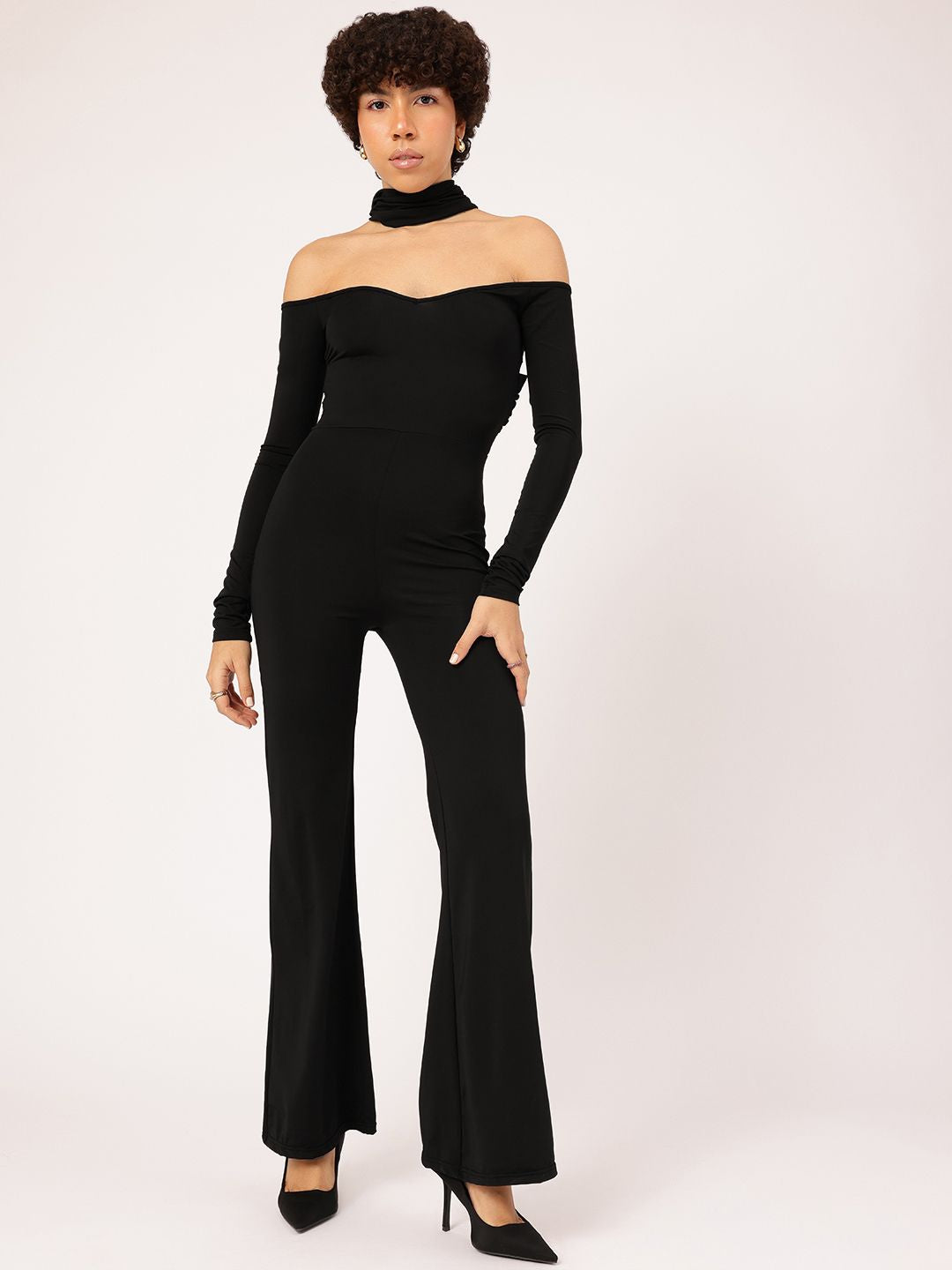 DressBerry Retro Radiance Off-Shoulder Styled Back Jumpsuit