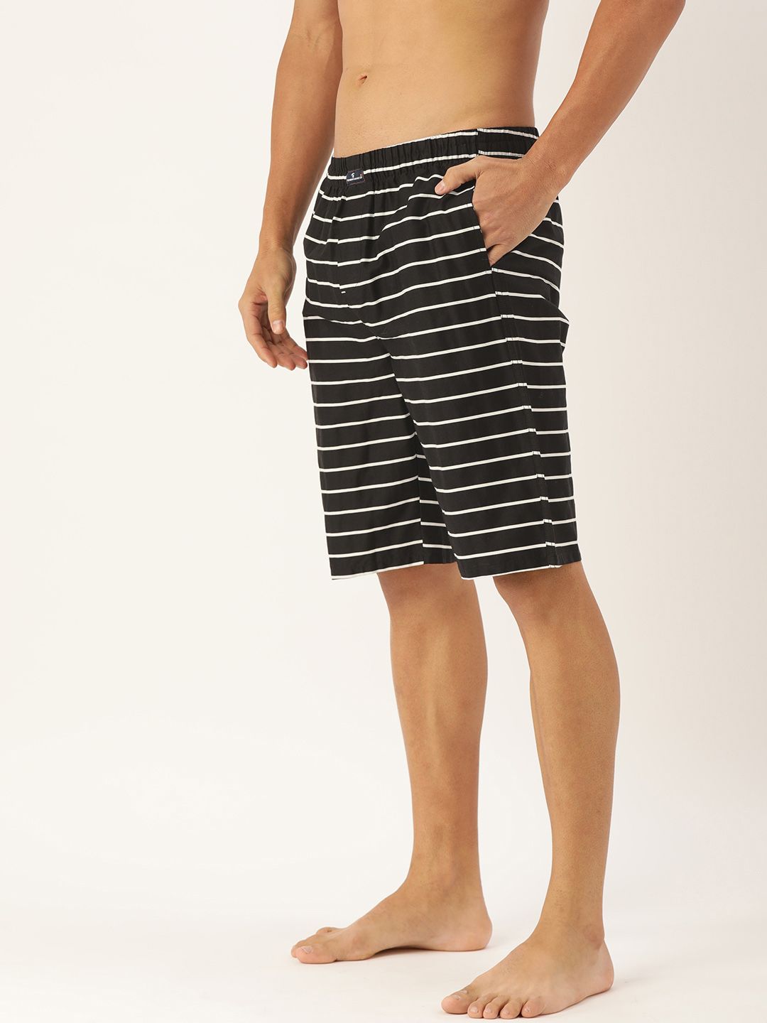 The Indian Garage Co Men Black & White Striped Pure Cotton Boxers 1120-BXR10-03