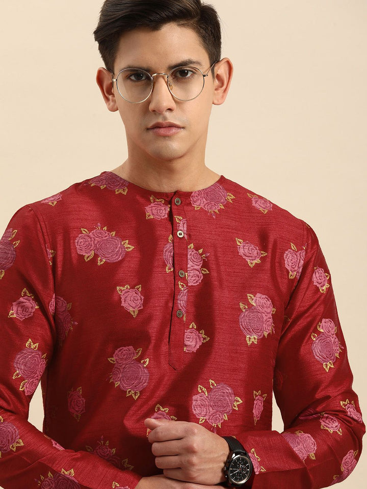 Anouk Men Floral Printed Round Neck Straight Kurta
