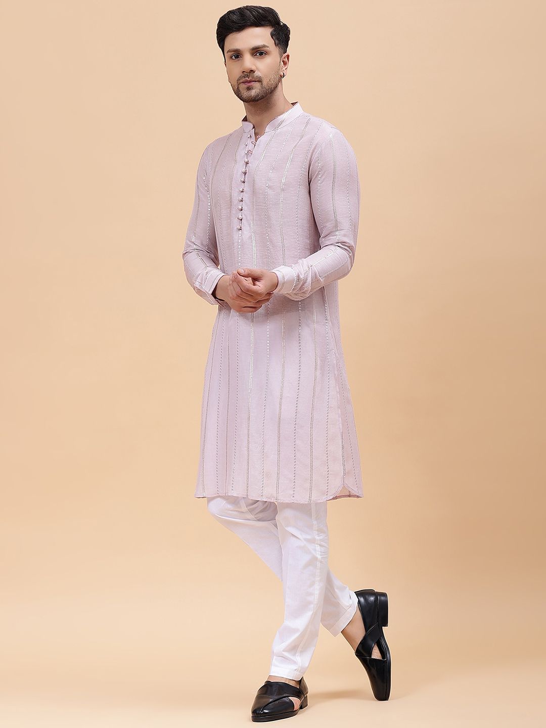 See Designs Floral Embroidered Mirror Work Chanderi Cotton Straight Kurta With Pyjama