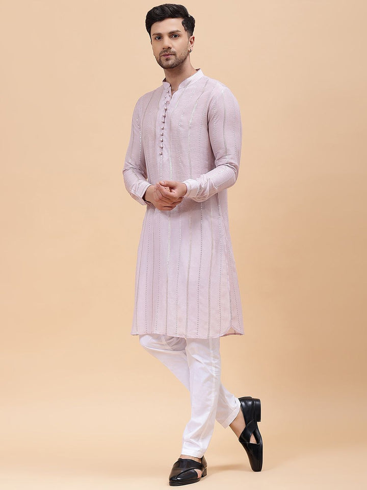 See Designs Floral Embroidered Mirror Work Chanderi Cotton Straight Kurta With Pyjama