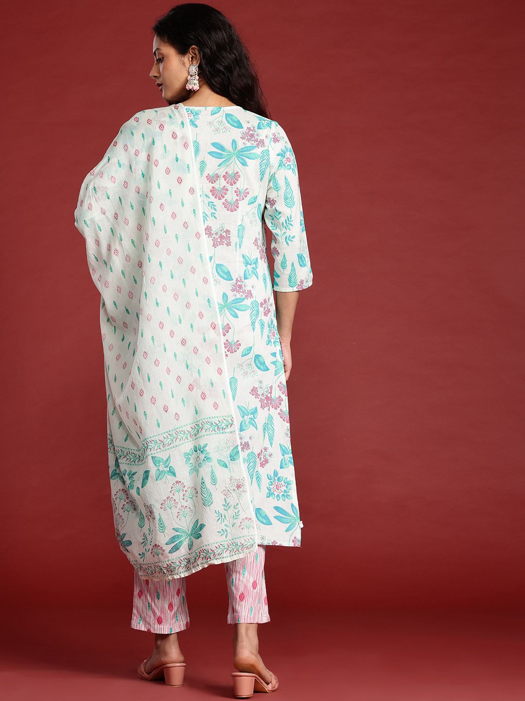 Anouk Ethnic Motifs Printed Cotton Kurta with Trousers & With Dupatta