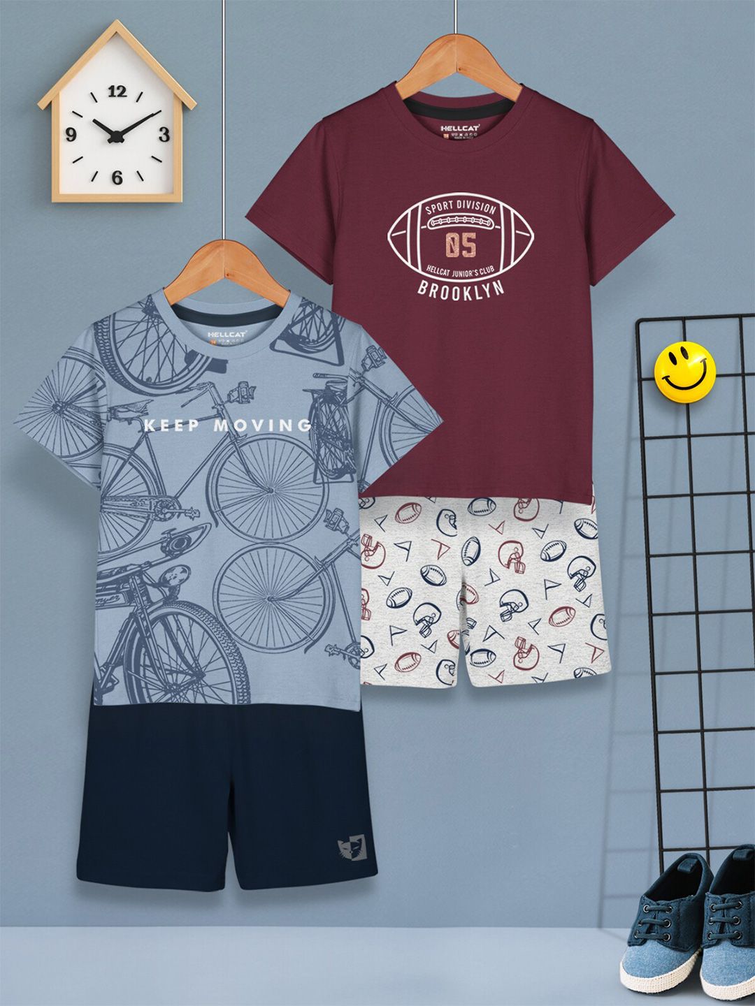 HELLCAT Boys Pack Of 2 Printed T-shirt with Shorts