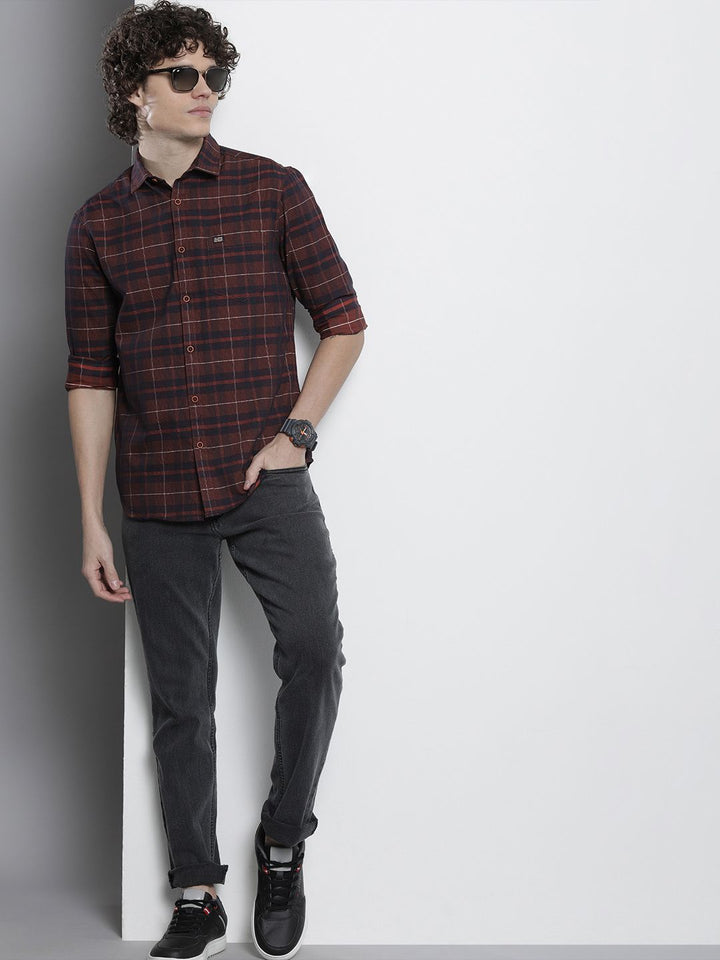 The Indian Garage Co Men Tartan Checked Cotton Casual Shirt