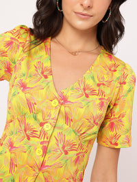 DressBerry Floral Frenzy Pleated Textured Mini Dress