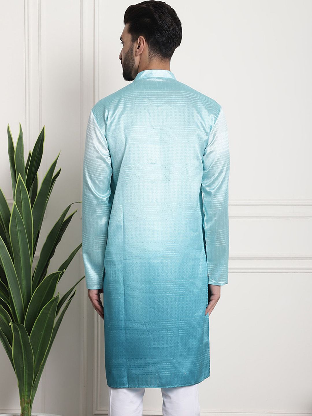 SOJANYA Woven Design Mandarin Collar Silk Cotton Kurta
