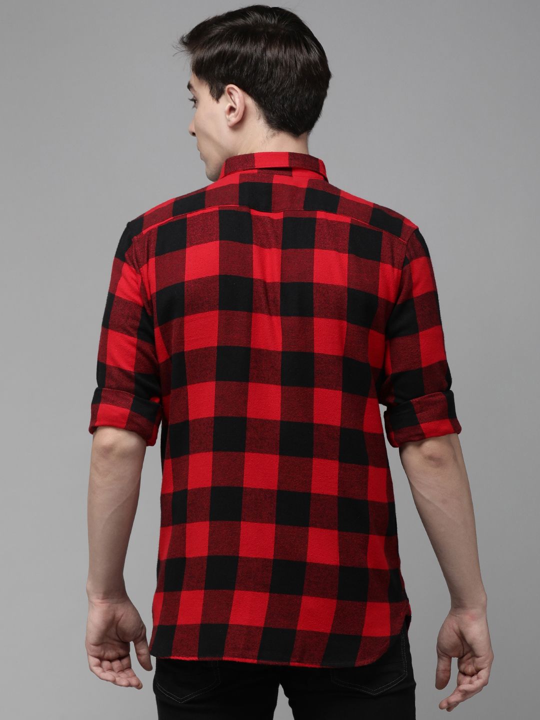 THE BEAR HOUSE Men Red Flannel Slim Fit Pure Cotton Checked Casual Shirt