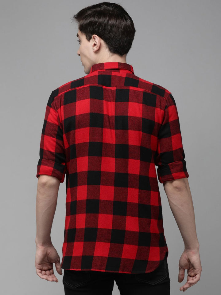 THE BEAR HOUSE Men Red Flannel Slim Fit Pure Cotton Checked Casual Shirt