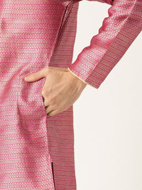 SOJANYA Men Pink & Golden Woven Design Straight Kurta