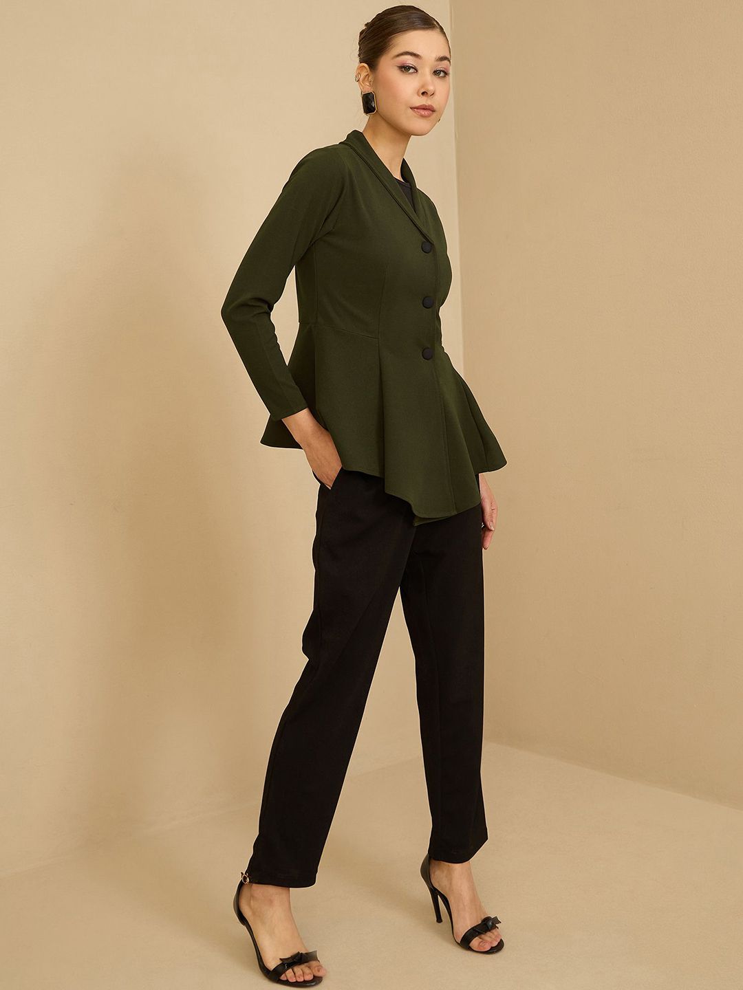 Antheaa Green Shawl Collar Jacket With Trousers
