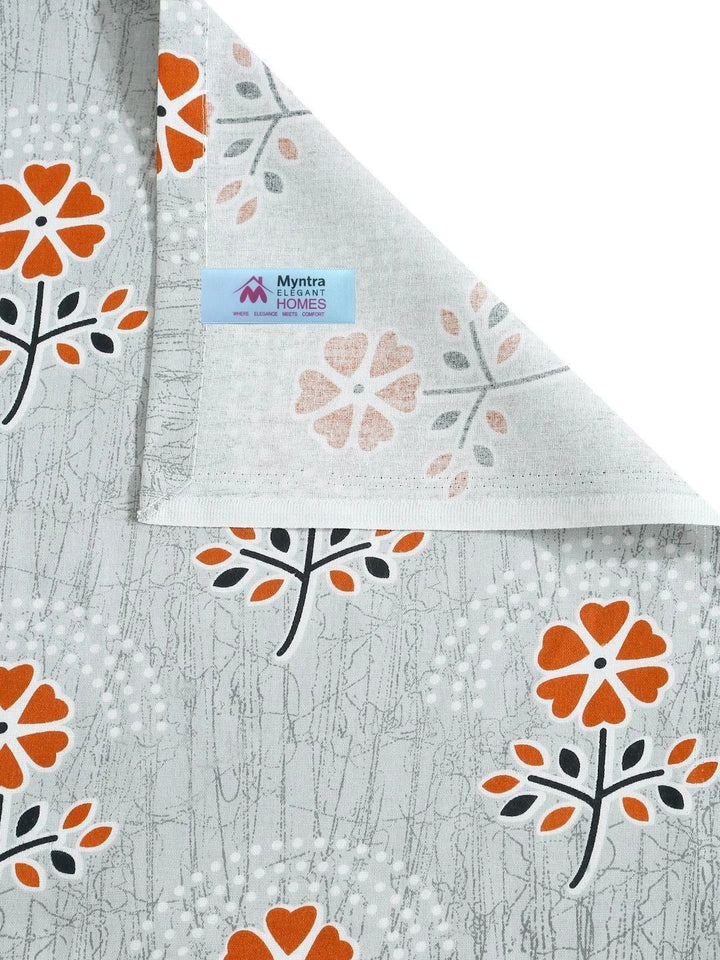 Myntra Elegant Homes Grey & Orange Floral 400 TC Single Bedsheet with 1 Pillow Covers