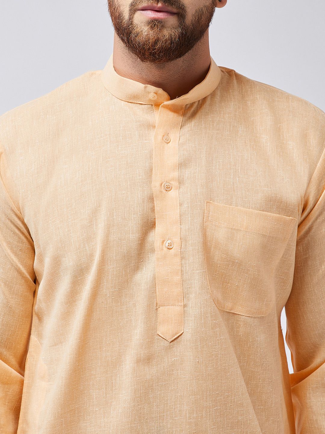 SOJANYA Men Peach-Coloured Solid Straight Kurta