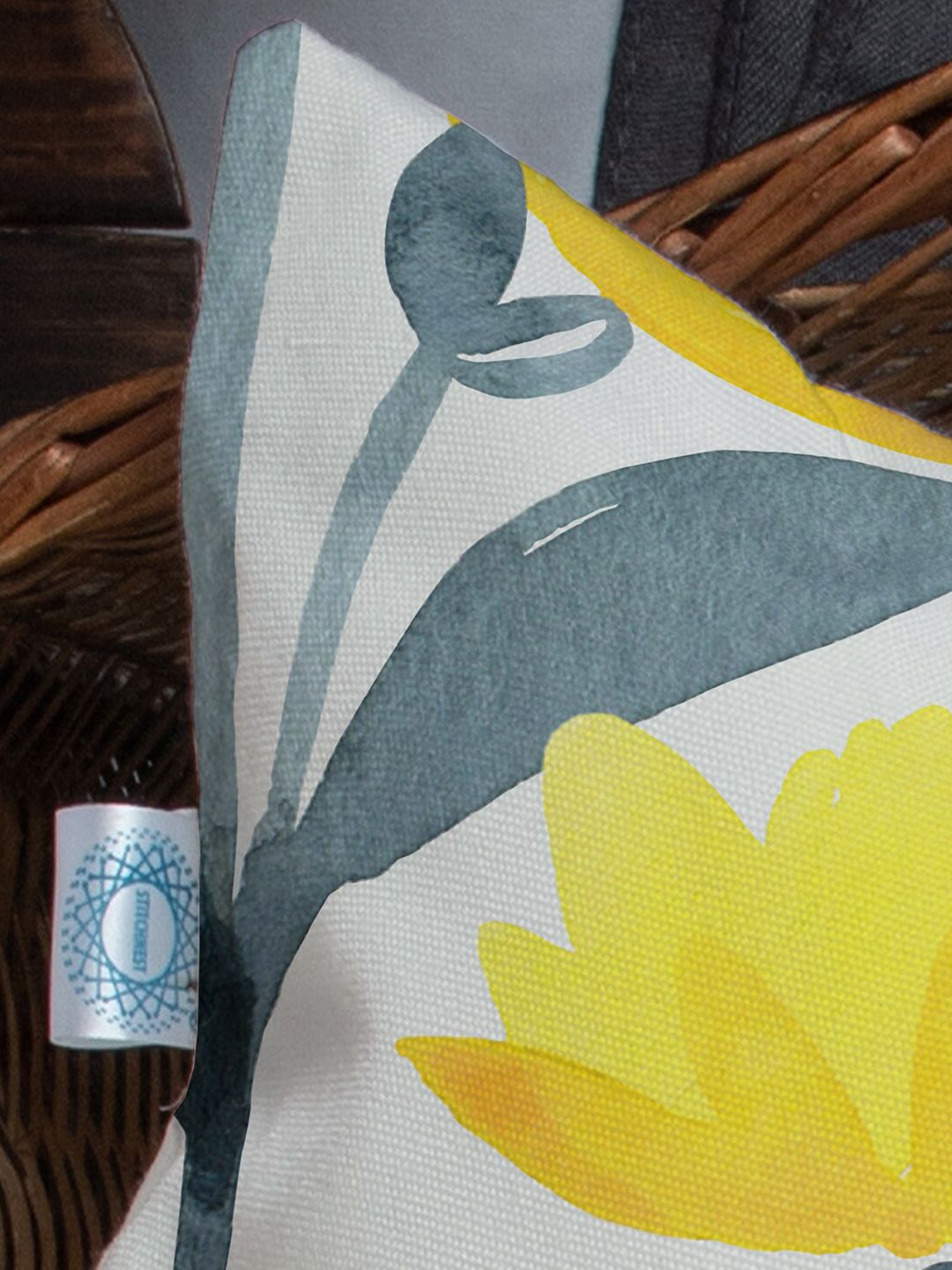 STITCHNEST Set of 5 Yellow & Grey Geometric Square Cushion Covers