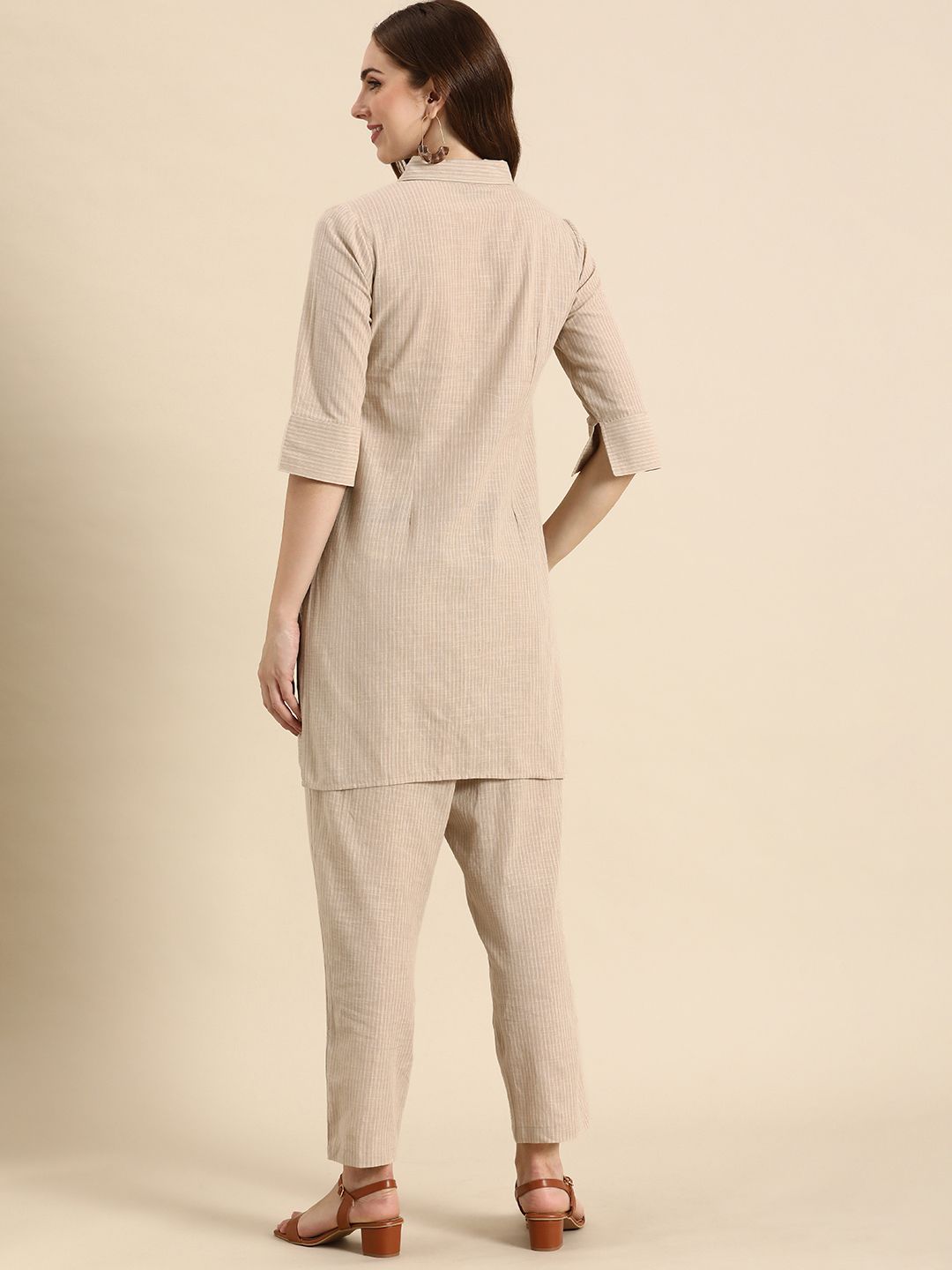 Anouk Beige Striped Tunic with Trousers