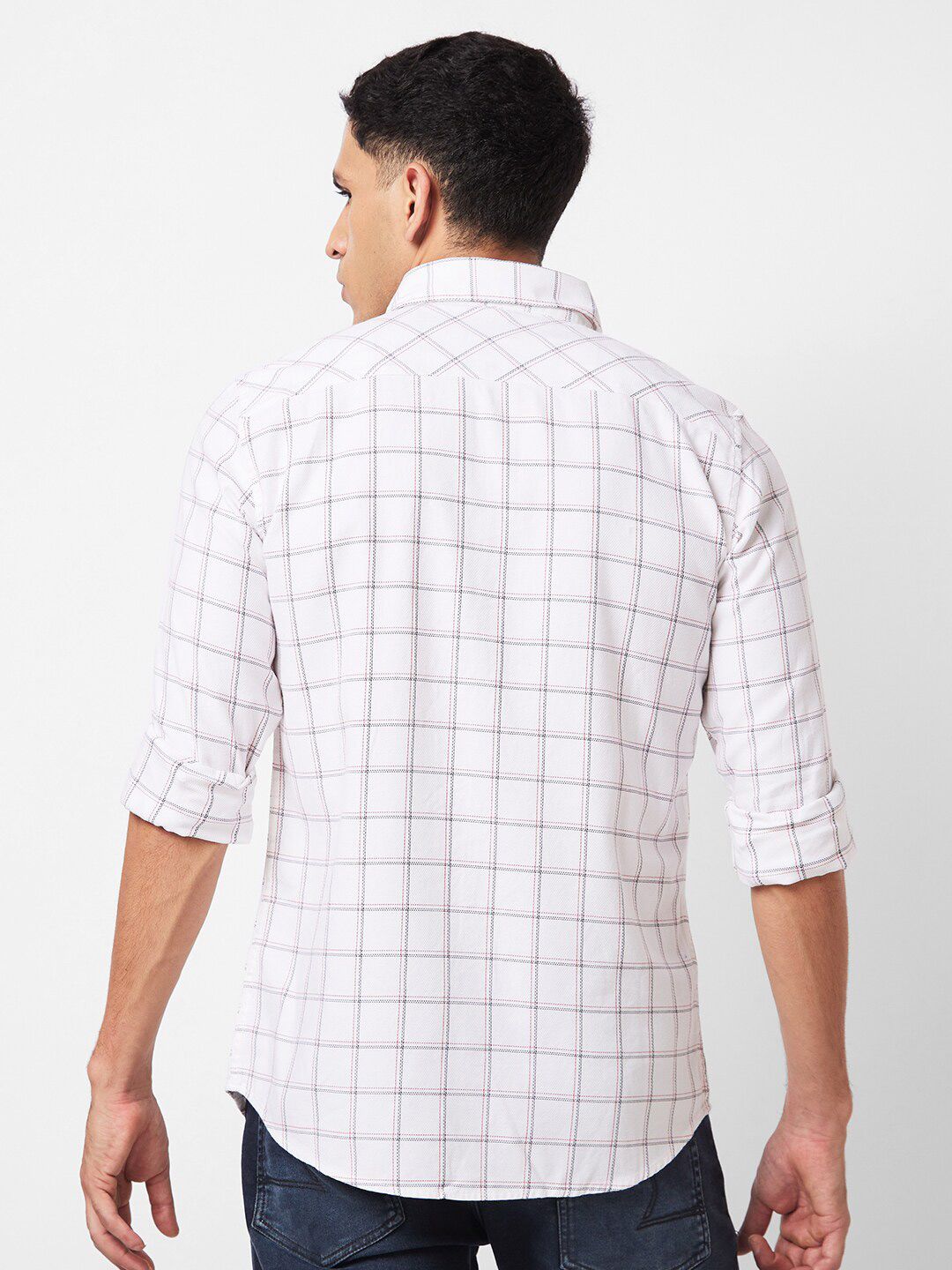 SPYKAR Slim Fit Windowpane Checks Opaque Cotton Casual Shirt