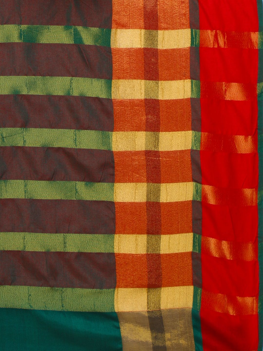 Saree mall Green & Gold-Toned Silk Cotton Colourblocked Kanjeevaram Saree