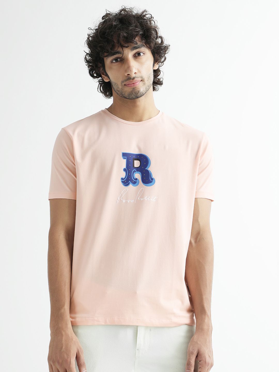 RARE RABBIT Men Hew Typography Printed Cotton Slim Fit T-Shirt