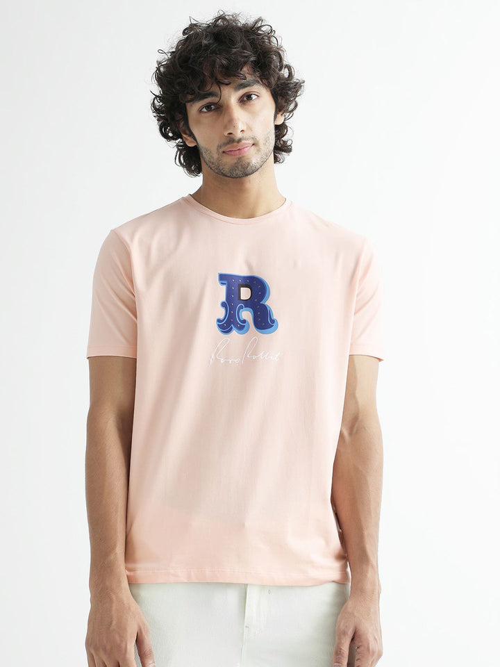 RARE RABBIT Men Hew Typography Printed Cotton Slim Fit T-Shirt