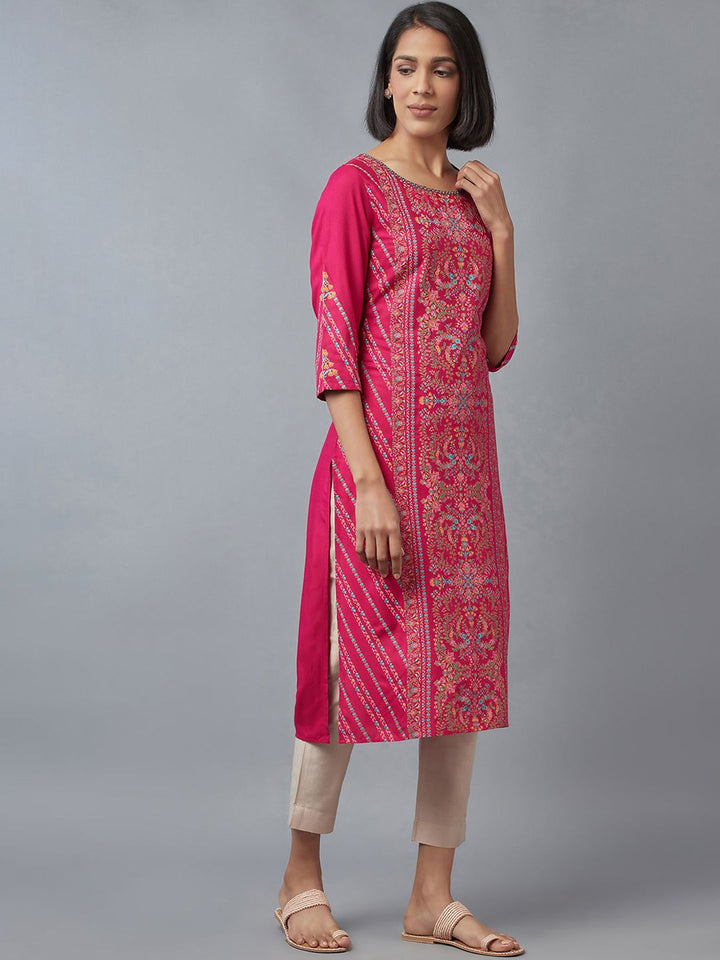 W Women Fuchsia Floral Printed Kurta